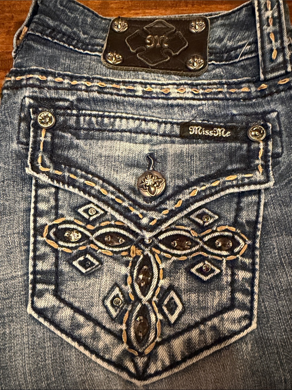Miss Me Blue Embroidered Mid Rise Boot Cut Jeans